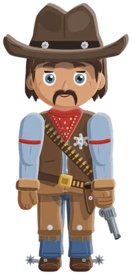 The Gunslinger: a gunslinger in a brown hat and a red neckerchief, a bandolier across the chest.