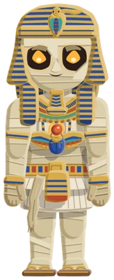 The Mummy: a mummy wrapped in bandages under a pharaoh's striped headdress.