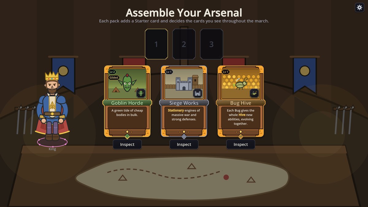 The war-tent pack draft: three cartoon pack tiles on the planning table