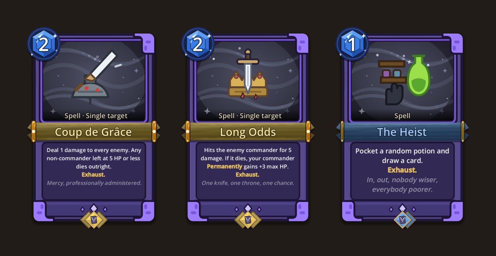 The Long Odds card: a dagger through a crown