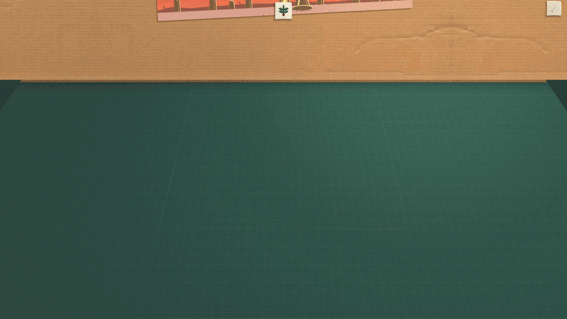A battle opening on the Fire Devil's stage: the backdrop card, the red mat, the lane board and the pieces each fall into place from above the frame, then the camera moves in