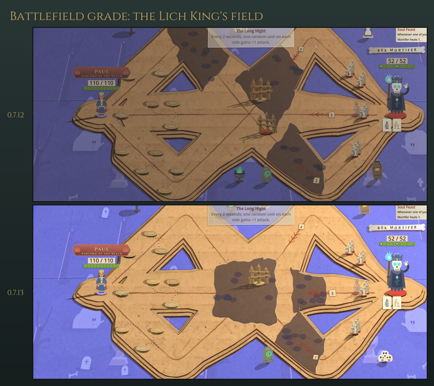 Rex Mortifer's graveyard field under the old colour grade above and the brighter new grade below
