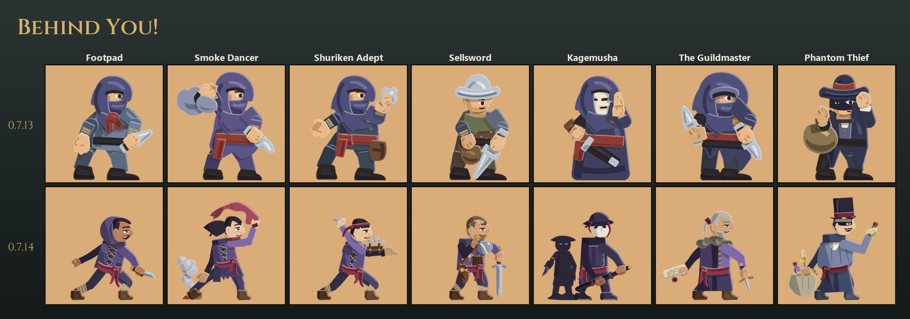 Behind You!: Footpad, Smoke Dancer, Shuriken Adept, Sellsword, Kagemusha, The Guildmaster and Phantom Thief