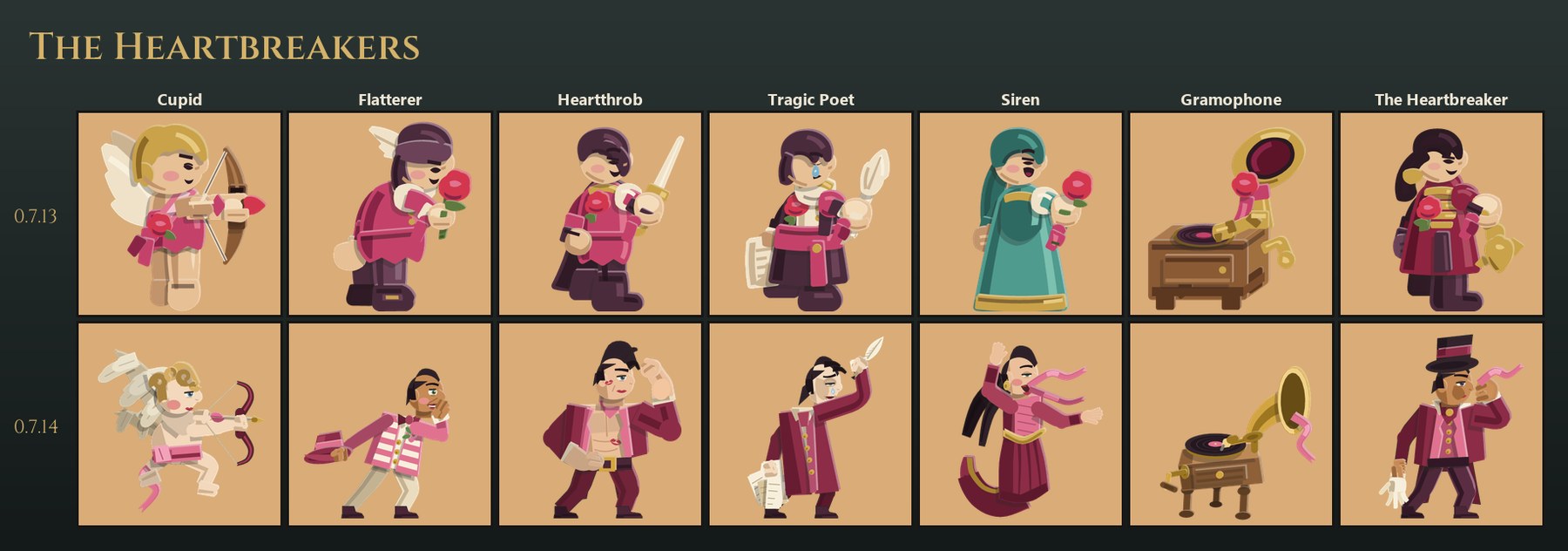 The Heartbreakers: Cupid, Flatterer, Heartthrob, Tragic Poet, Siren, Gramophone and The Heartbreaker