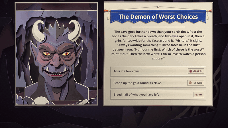 A horned paper demon lashes out a long forked tongue, snatches the top choice off the event page and chews it