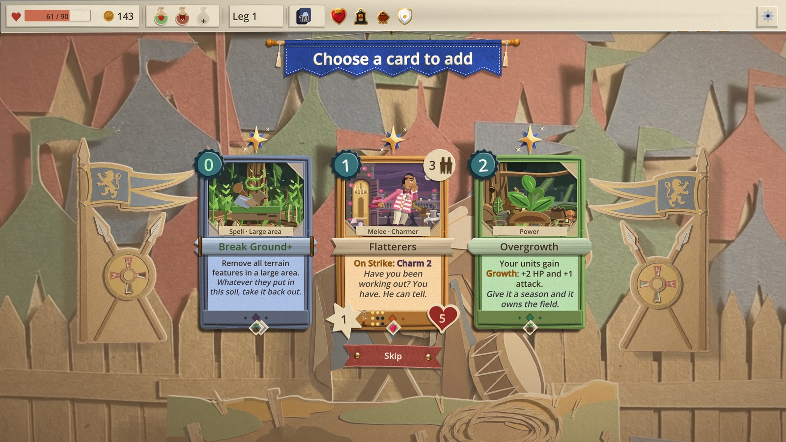 A choice of three cards, each with a small gold paper star above it marking it as never chosen before