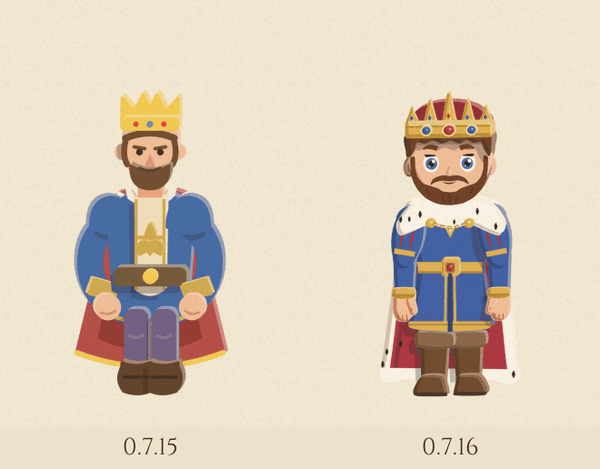 The King's cheer, laugh, rage and dance on the old doll from 0.7.15, left, and the new jointed doll, right: the old one tips and swings as one piece, the new one raises a fist, bends at the elbows and turns on the spot