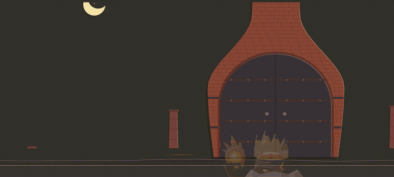 The Magma Magnate's last phase break: a brick bottle kiln rises behind him at night, its iron doors swing open on the fire, he bursts into blue flame with a fireball in each hand, and the title The Kiln Opens lands on a torn brown strip