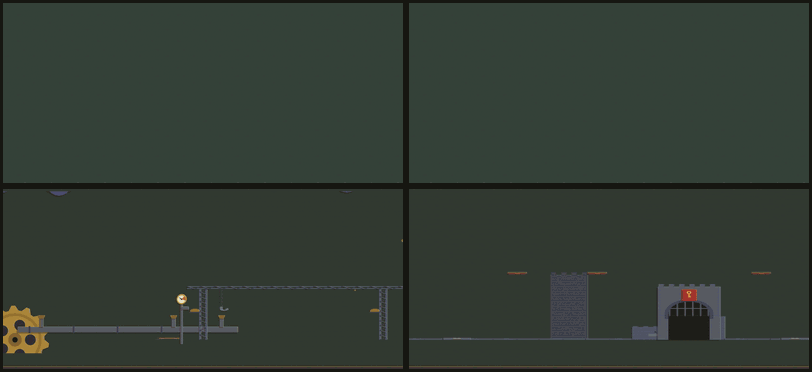 Four more phase breaks in a grid: the Pale Rider's The Road Moves at dusk, Perihelion's Syzygy with planets lining up behind the fallen star, the Brass Colossus's Pressure Release in clouds of steam, and the Iron Wardens' Close Ranks before a castle wall