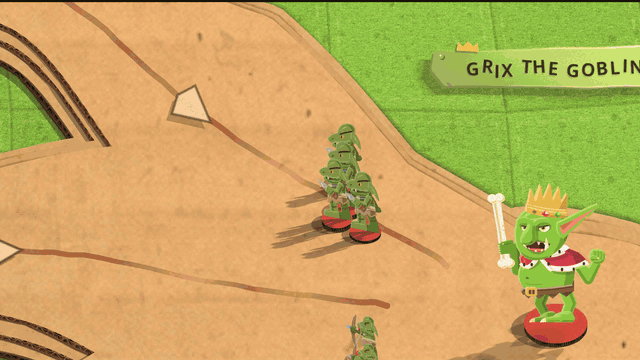 Grix's end: the warlord stacks three stolen crowns on top of the one on Grix's head until they stand four high, and Grix topples over flat