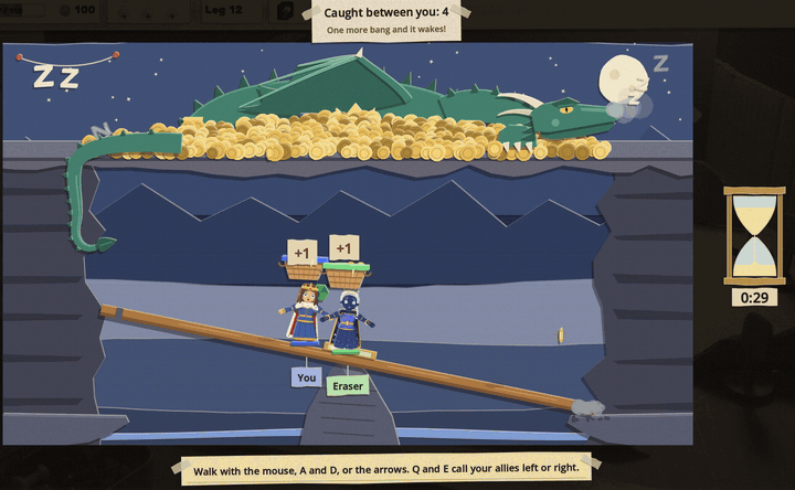 The plank bangs down on the rock, the dragon swings its head down over the ledge, and cut-paper fire sweeps the gorge as the warlords hop off the plank