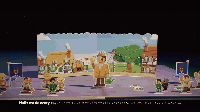A lost run against Wally: the camera moves in on his bunting-hung village, a paper full moon swings up over the back wall as the narrator says "Wally made every night a full moon", and Wally and his neighbours turn round into werewolves on "very, very hairy"