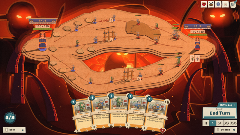 The same board over a red glowing pit, with dark giants with glowing eyes standing behind it