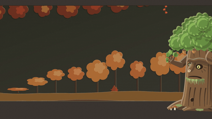 The Elder Treant's banner, Heartwood Unbound. The green old tree darkens, a gold ring runs up him from his chest, and he becomes the fanged Heartwood with an orange crown and antlers