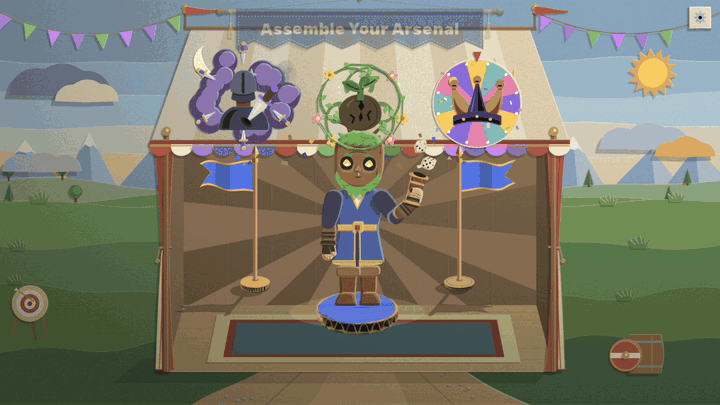 On the draft pavilion, the King cheers while his three pack crests fly at the screen: a cloaked figure stabs a dagger through the paper from behind and wrenches a gash open, green roots burst a hole through the upper left, and a purple whirlpool spins a hooked hole open on the right. He charges, the screen cracks along the marks and he bursts through onto Uncle Jim's swamp