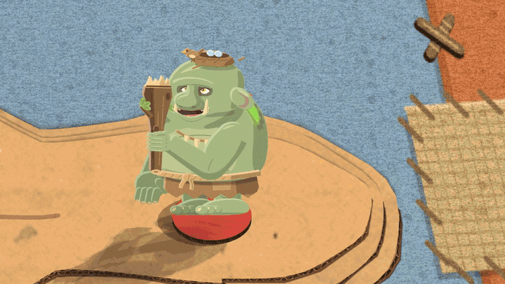 Your warlord swings a wooden bucket over Simple Ton and pours water down him. Paper petals burst off the moss, and the troll turns his back and walks away while the warlord waves
