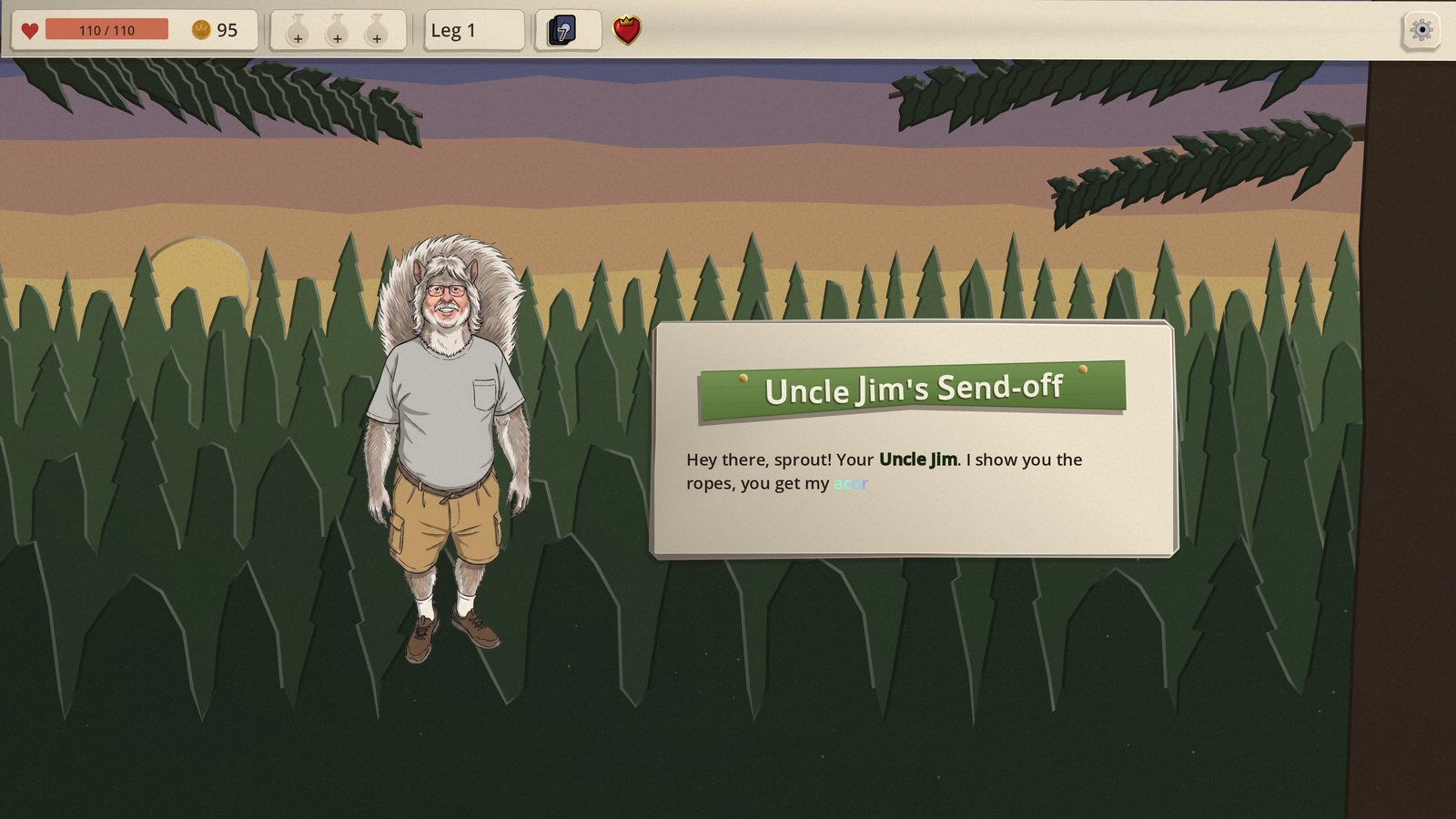 Uncle Jim, cut from paper, seeing you off at the edge of his woods